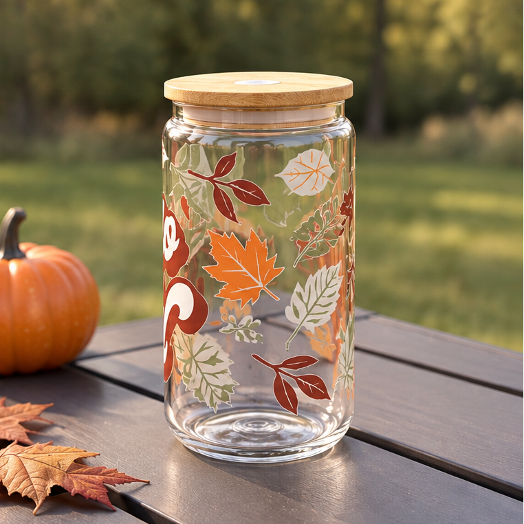 16oz Glass cup Fall Design