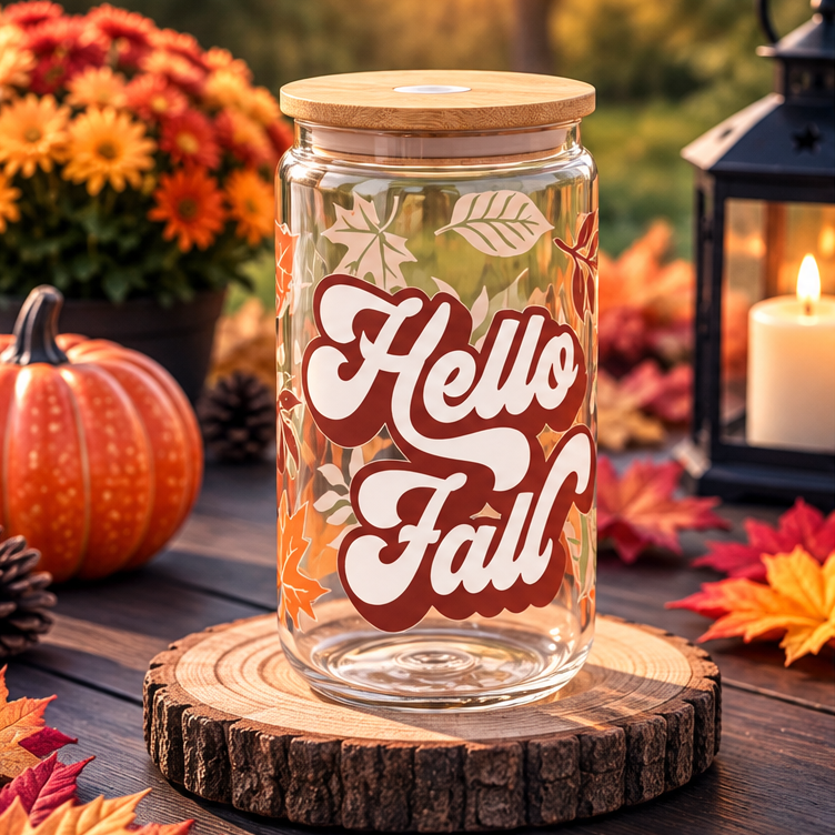 16oz Glass cup Fall Design