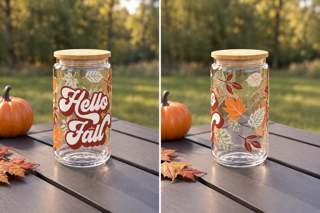16oz Glass cup Fall Design