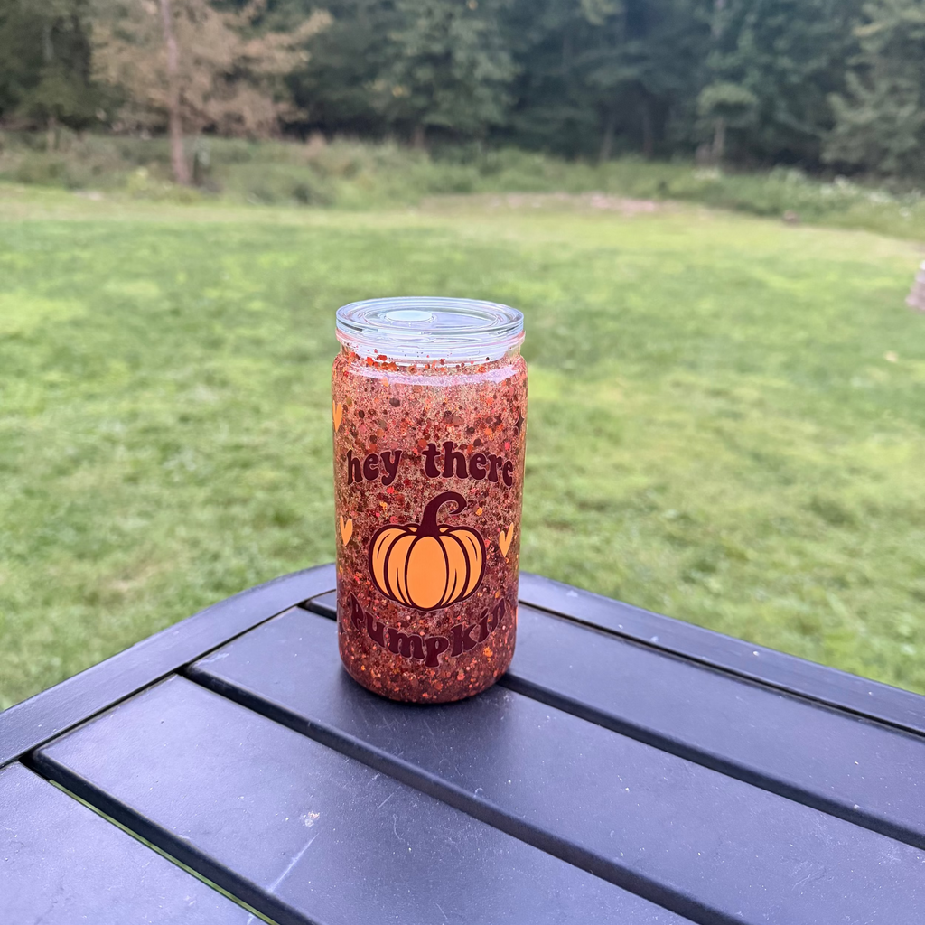 16oz Glitter Snowglobe Tumber Fall Design
