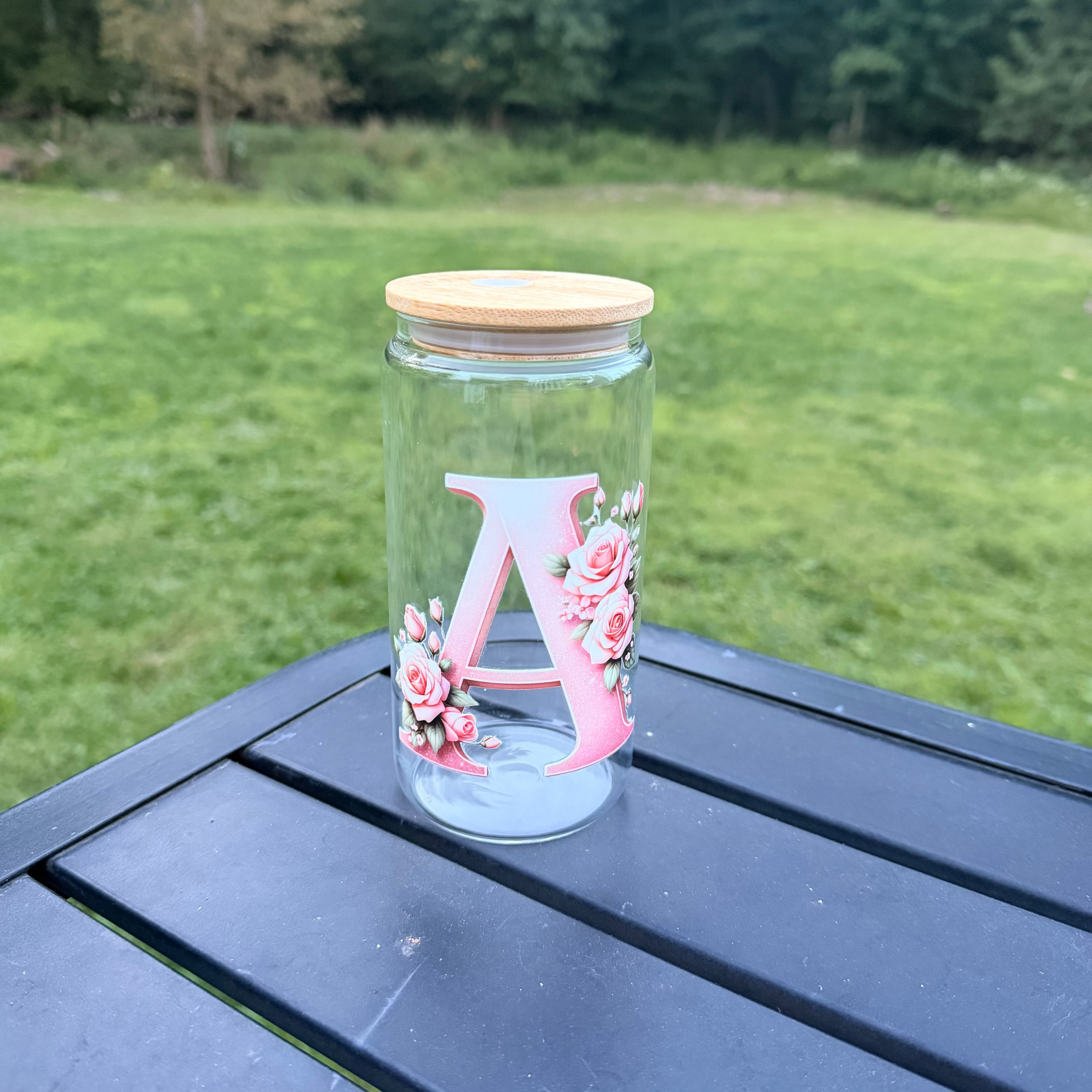 16oz Glass Cup With "A" English Letter