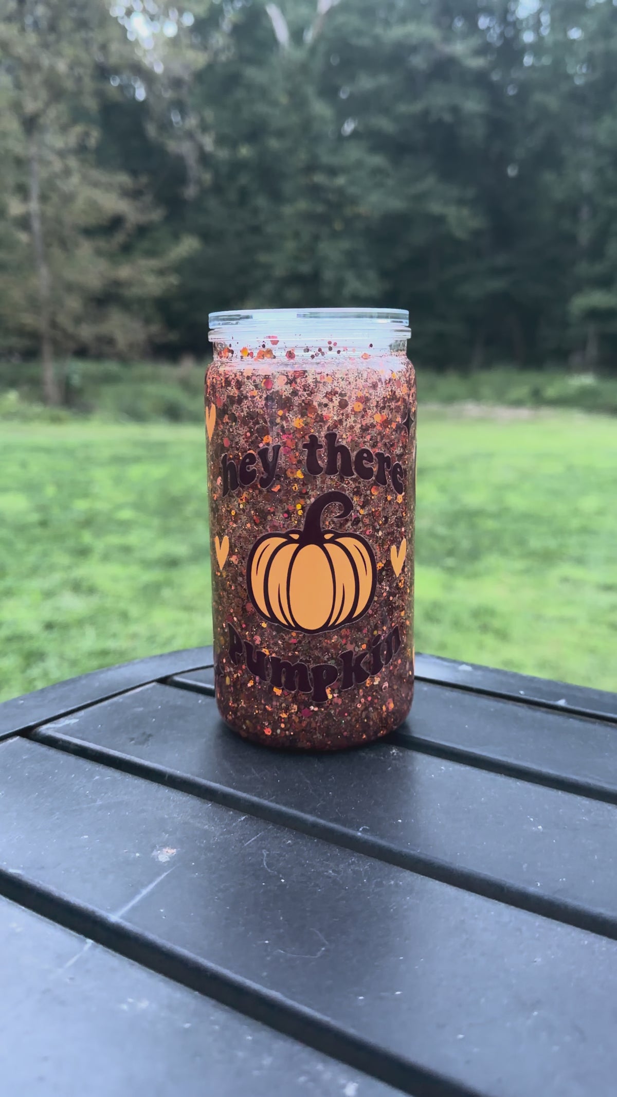16oz Glitter Snowglobe Tumber Fall Design