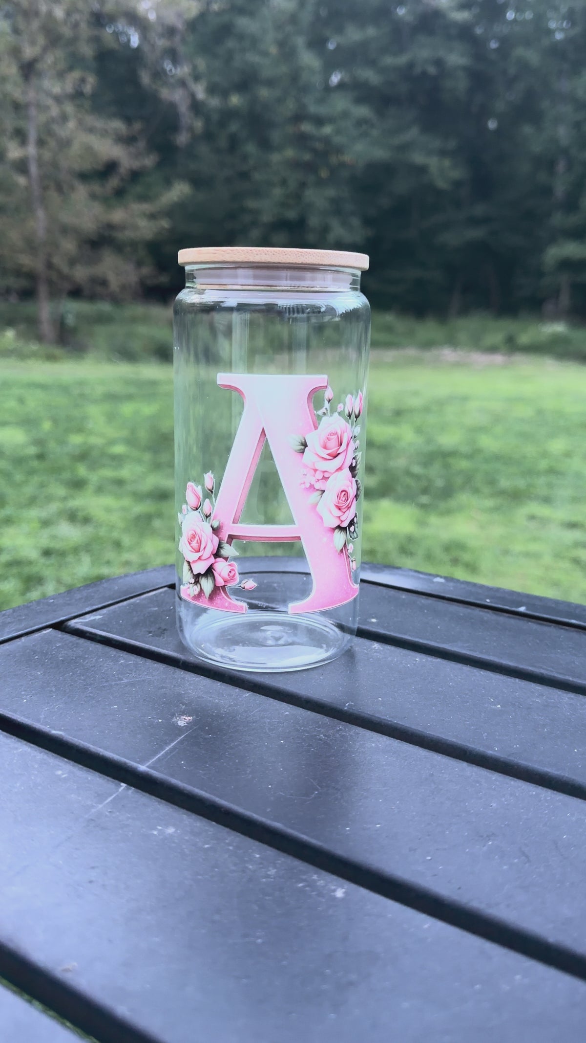 16oz Glass Cup With "A" English Letter